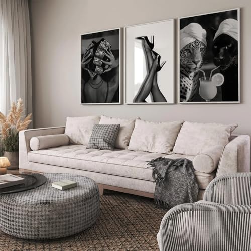 Youillne Black White Leopard Wall Art Trendy Cheetah Canvas Wall Decor Fashion - Image 5
