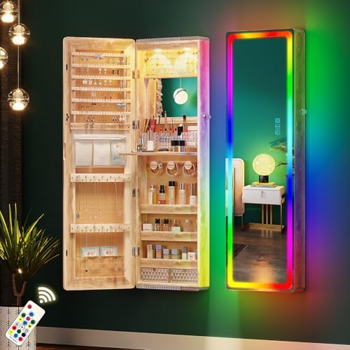 HNEBC Full Length Mirror with Storage, Wall Mounted Jewelry Cabinet with RGB by HNEBC