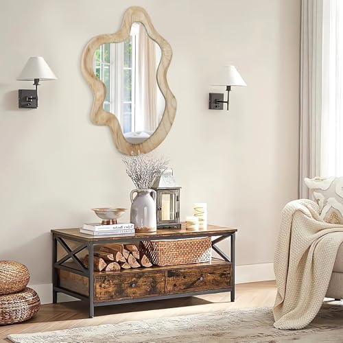 Large Asymmetrical Wall Mirror Irregular Wood Frame Mirror Wall-Mounted - Image 5