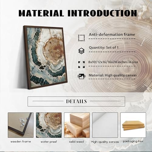 Abstract Nature Framed Wall Art, Modern Boho Tree Ring Canvas Prints - Image 5