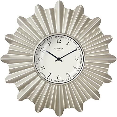 18" Mid Century Starburst Wall Clock, Morning Silver by FountainDesigns
