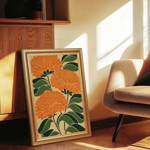 EJPFOGV Art Nouveau Orange Flower Botanical Framed Canvas Wall Art 16x24 in - Image 4