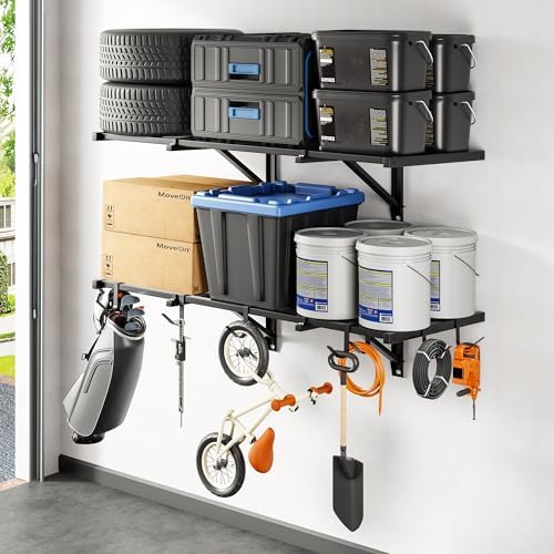 FLEXIMOUNTS 2-Pack 2x4ft Garage Wall Shelving, 8 Hooks, Heavy Duty by FLEXIMOUNTS