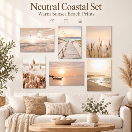 Beach Wall Art Boho Coastal Wall Decor, Neutral Beige Ocean Beach Pictures Wall - Image 2