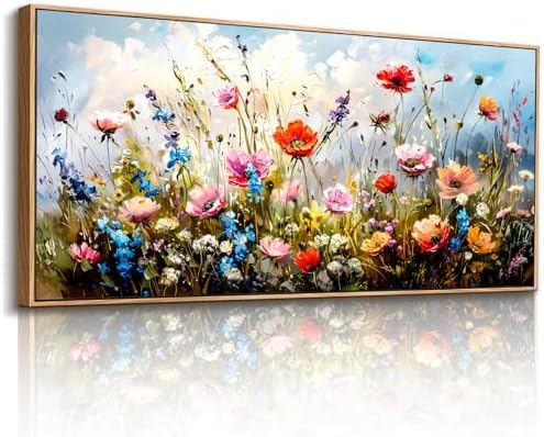 SERIMINO Framed Floral Wall Art, Modern Wildflower Canvas Pictures 32"x71" by SERIMINO