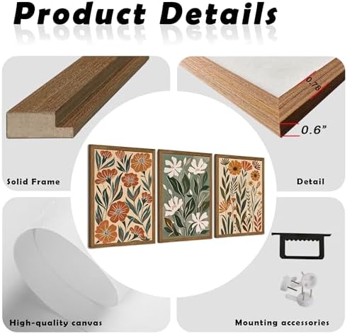 Urmoya 3 Pieces Boho Floral Decor Flower Market Wall Art, 20x30 Inch - Image 6