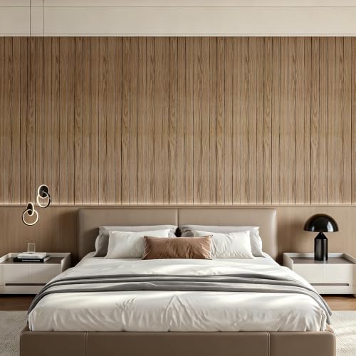 ReWallpaper Warm Brown Wood Wall Panels Peel and Stick 3D Fluted Paneling - Image 4