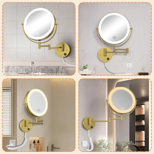 Gospire 9” Wall Mounted Lighted 1X/10X Magnifying Mirror - Image 6