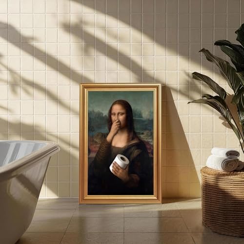 ICHZUMW Gold Framed Funny Mona Lisa Toilet Paper Canvas Wall Art, 16x24 In - Image 2