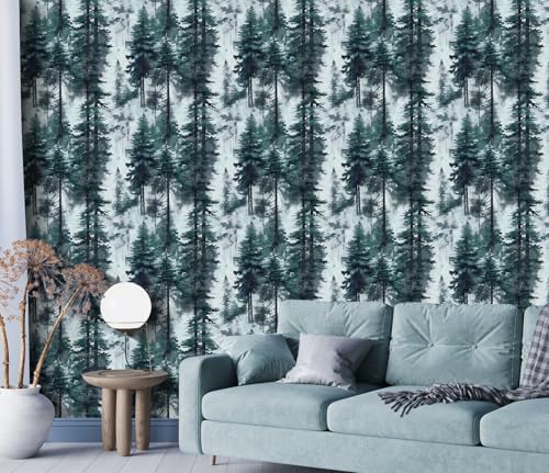 HAOKHOME Forest Peel and Stick Wallpaper Misty Blue Mural Contact Paper - Image 3