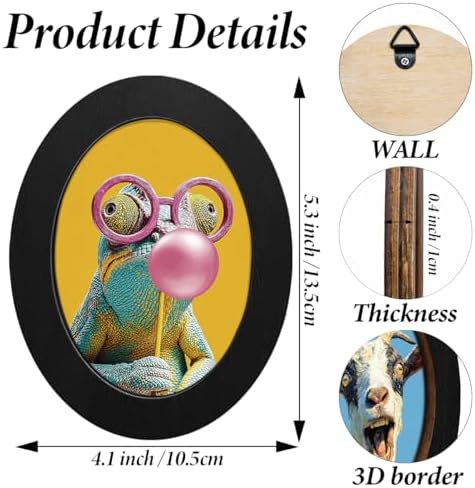 3Pcs Funny Cute Animal Oval Wall Art Framed Whimsical Modern Decor - Image 2