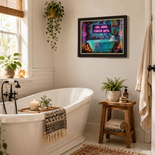 Framed Ghost Halloween Wall Art Funny Live Laugh Toaster Bath 9x11inch - Image 2