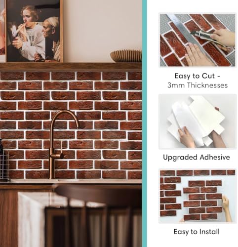 Commomy Faux Brick Wall Panels Peel and Stick Thin PVC 10 Pcs 11.8" x 11.8" - Image 5