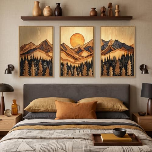 Boho Mountain Woodcut Framed Canvas Wall Art Set -16"x24"x3 - Image 4