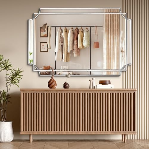 HQiJun Silver Mirror for Wall, Polished Bevelled Rectangle Mirror, Modern - Image 2