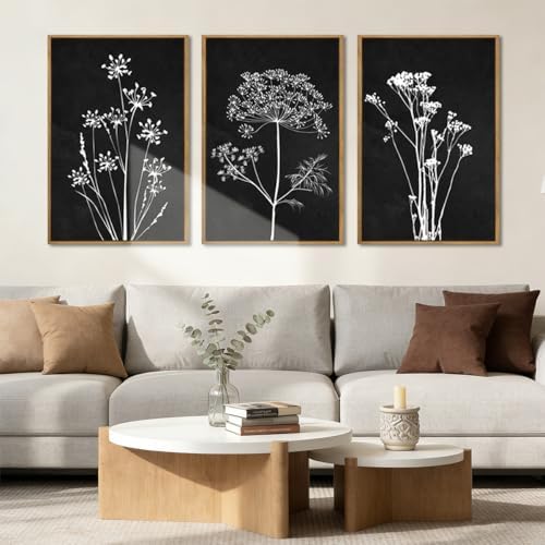 BINCUE Framed Botanical Wall Art Black Grey and White Plant Floral Print Canvas - Image 2