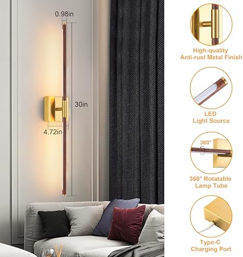 Morauroral Walnut Gold Battery Operated Wall Sconces - Image 5