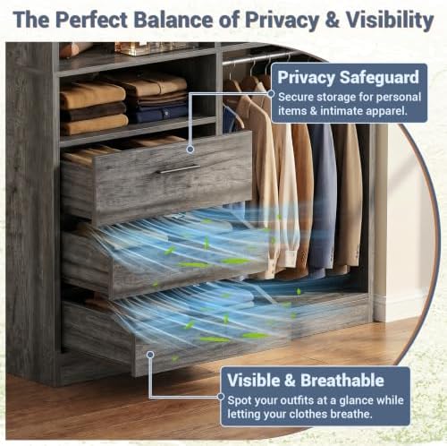 iSunirm 3FT Closet System with 6 Shelves, Wood Walk-in Closet with Closed & 2 - Image 4