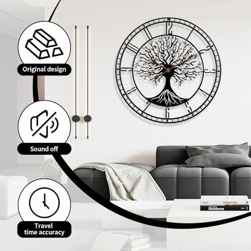 Dankeit Tree of Life Wall Clock, 24Inch Metal Black Family Tree Oversized Wall - Image 2