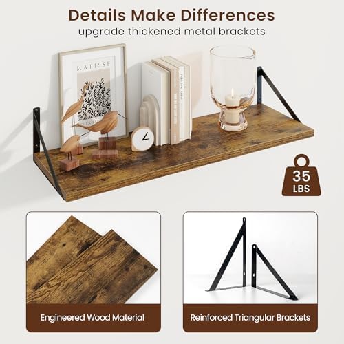 Axeman 30 Inch Floating Shelves, 10 Inch Deep Brown Wall Shelves Set of 2 - Image 5