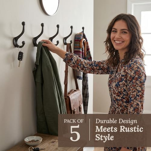 Rustic Cast Iron Coat Hooks Wall Mounted Farmhouse Decorative Wall Hooks - Image 2