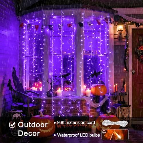 JMEXSUSS 300LED Purple Halloween Lights, 9.8x9.8ft Curtain Lights Plug in - Image 2