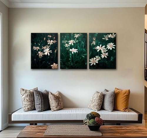 CHTEXA Dark Green Daisy Canvas Wall Art, 3 Piece Gallery Wrapped Set - Image 5