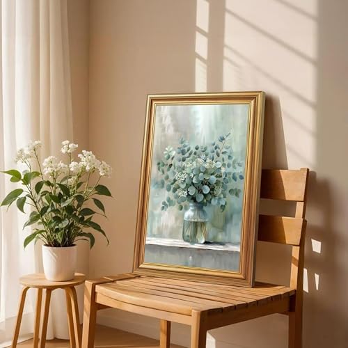 EJPFOGV White Flowers Eucalyptus Still Life Framed Canvas Wall Art 16x24 in - Image 5