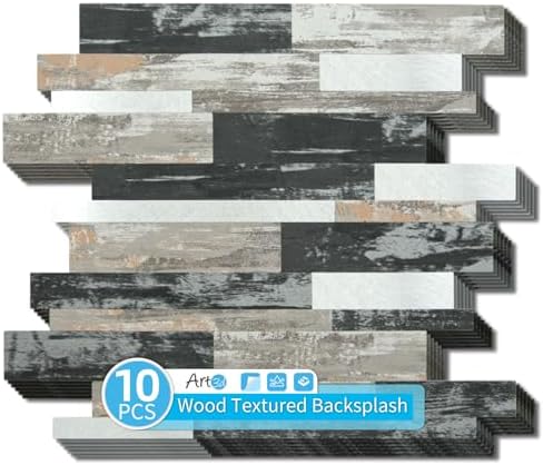 Art3d Faux Stone Peel & Stick Backsplash Tile, Distressed Wood by Art3d
