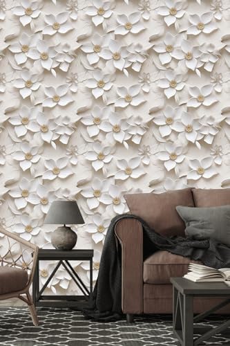 Peel and Stick Wallpaper Cream White Floral Accent - Image 6