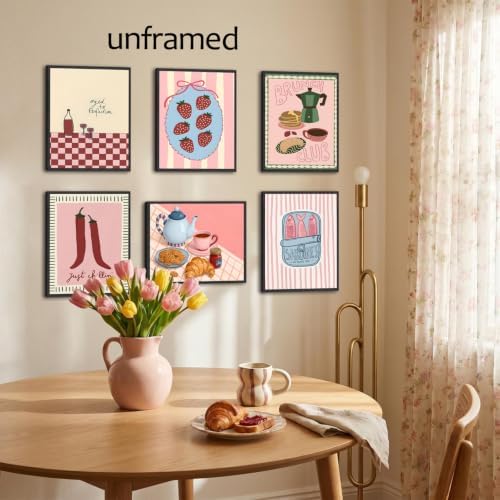 Mynotix Coquette Food Kitchen Wall Art Set of 6 Brunch Club Canvas Poster - Image 3