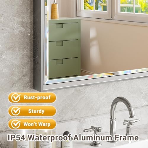 Silver Bathroom Mirror, 22x30 Inch Beveled Silver Vanity Mirror - Image 3