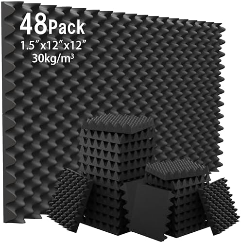 48 Pack Acoustic Foam Panels, 1.5"X12"X12" Egg Crate Foam Pad, Upgraded Sound by WVOVW