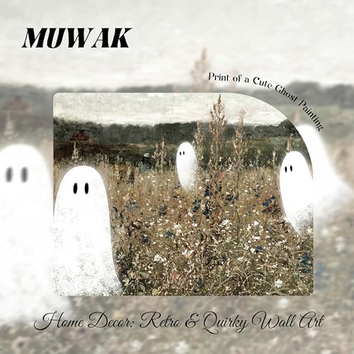 Framed Vintage Halloween Wall Art, Cute Ghost Meadow Painting, Rustic Landscape - Image 7