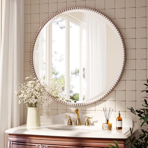 24'' Round Bathroom Mirror, Beaded Circle Decorative Wall Mirror - Image 7
