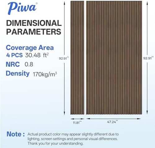 PIWA Acoustic Wood Slat Wall Panels, 4 Pack 92.9"x11.8" Dark Walnut - Image 6