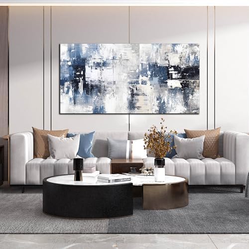 Prepeyssee White and Blue Abstract Canvas Wall Art - Image 2