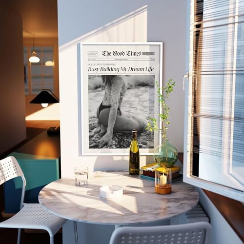 Funky Black And White Newspaper Canvas Wall Art 20x30in White Framed Trendy Hot - Image 3