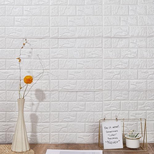 CRASPIRE 10Pcs 3D Faux Stone Peel and Stick Wall White Tile Panels 11.8x11.8in - Image 3