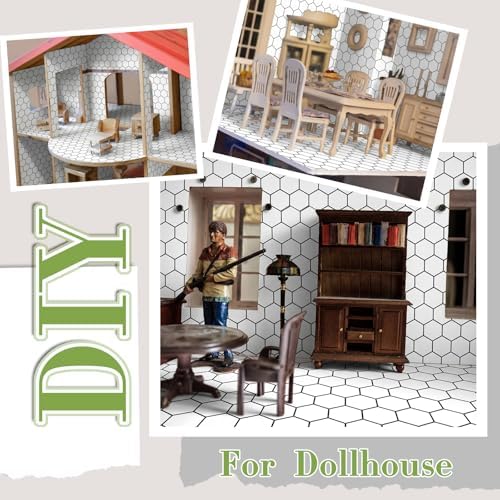 Flutesan 12 Pcs Miniature Dollhouse Wallpaper, Hexagonal Grid - Image 6