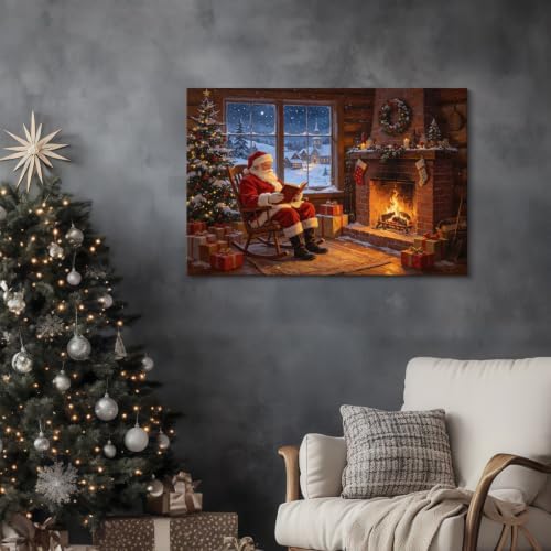 AVANT GARDE CANVAS Christmas Canvas Wall Art, Santa Claus Reading by Fireplace - Image 3