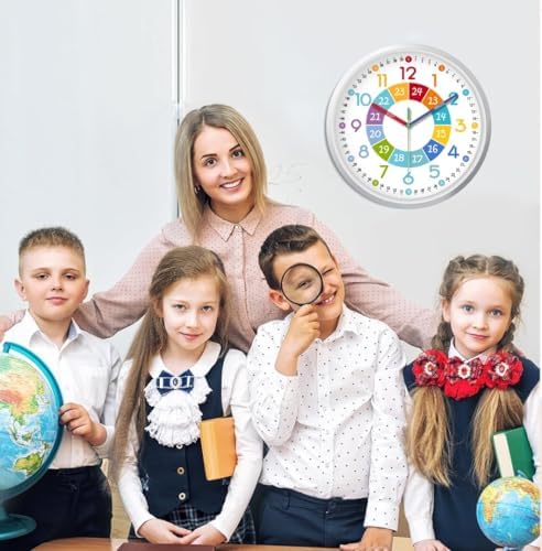 XFM Colorful Kids Analog Wall Clocks 12 inch Silent Non Ticking Battery - Image 5