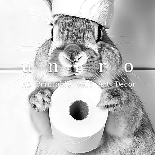 uniro Funny Bathroom Wall Art Prints, Cute Rabbit Animal Canvas Print Painting - Image 6