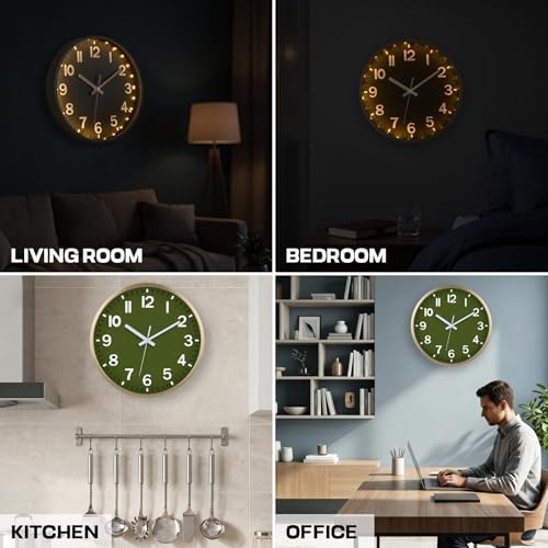 JoFomp Green Wall Clocks Battery Operated Night Glow, 12 Inch Sound Control - Image 6