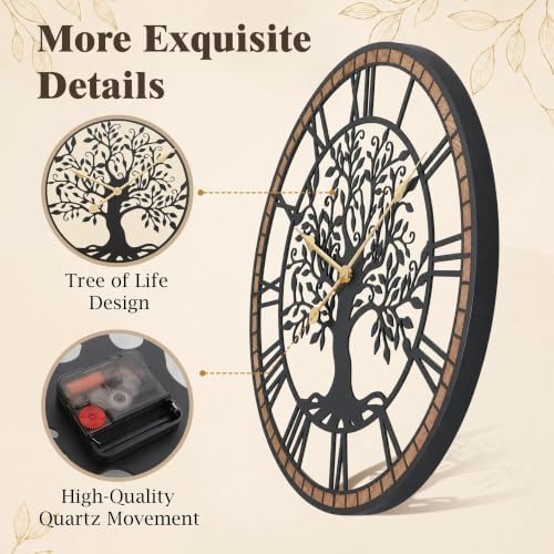 Micasso Large Wall Clock Decorative: 15 Inch Tree of Life Battery Operated - Image 4