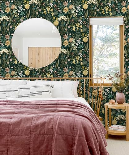Floral Peel and Stick Wallpaper Boho Vintage Dark Green 78.7’’17.3’’ - Image 5