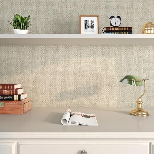 Livelynine 15.8x197 Beige Texture Peel and Stick Wallpaper Farmhouse Fabric - Image 2