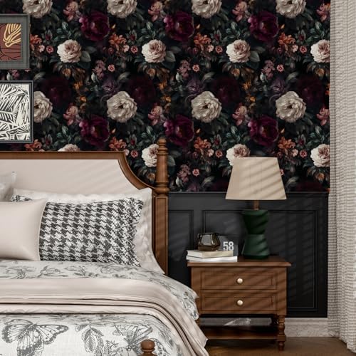 ILHIIOR Black/Pink Floral Peel and Stick Wallpaper 17.5 x 787 Inches - Image 6