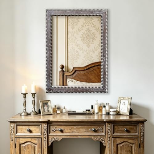 24x32 Inch Rectangular Wood Wall Mirror Rustic Farmhouse Decorative Mirrors - Image 5