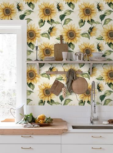 Yasinet Sunflower Peel and Stick Wallpaper Boho Floral Wallpaper - Image 4